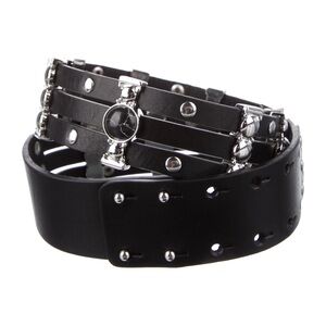 Maje Black Leather Studded Belt with Silver Hardware Size 1 NWT